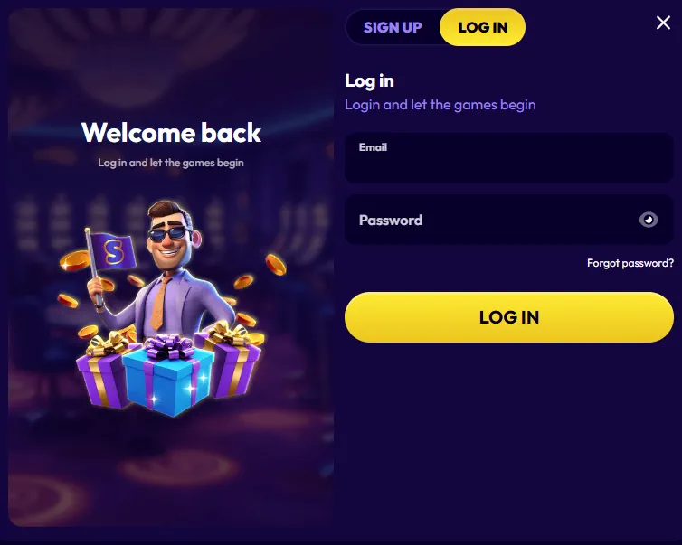 Slottio sÀker inloggningsfönster med kontotillgÄngsfÀlt